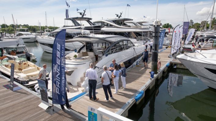 Guests enjoying the intimate atmosphere at the british motor yacht show