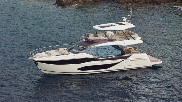 Prestige F5.7 at the British Motor Yacht Show
